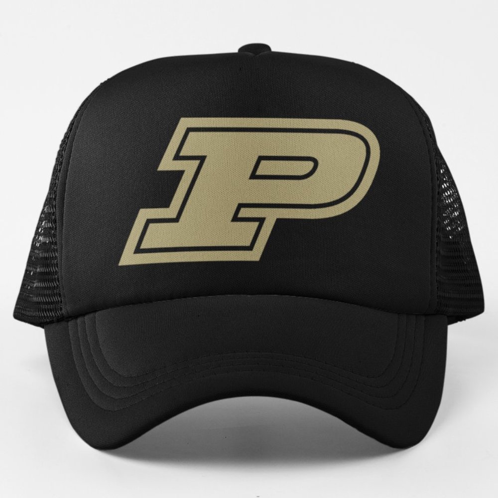 NEW Purdue Boilermakers P Logo Foam Trucker Mesh Snapback Hat BLACK